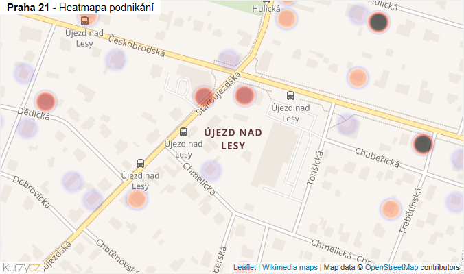 Mapa Praha 21 - Firmy v městské části.