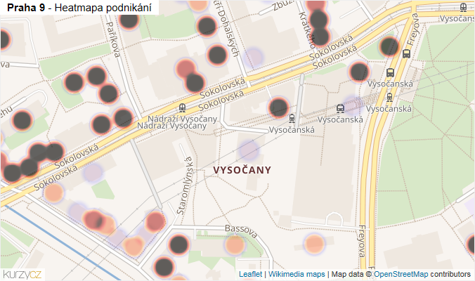 Mapa Praha 9 - Firmy v městské části.