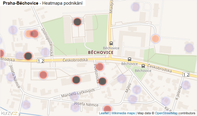 Mapa Praha-Běchovice - Firmy v městské části.