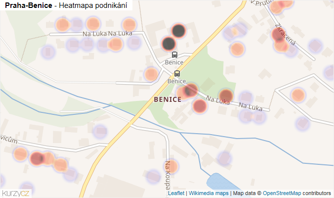 Mapa Praha-Benice - Firmy v městské části.