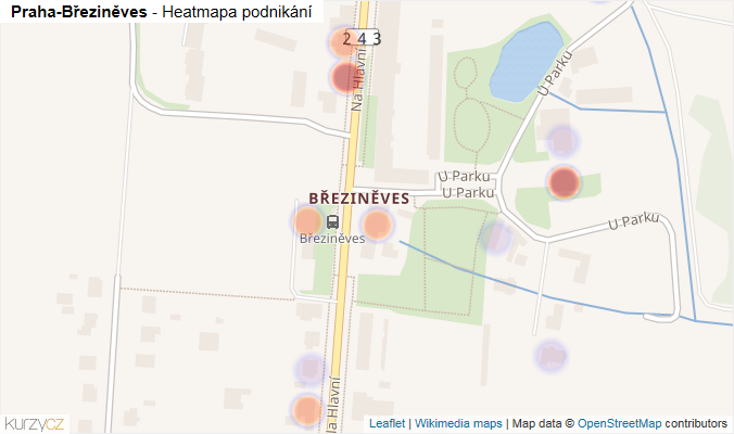 Mapa Praha-Březiněves - Firmy v městské části.