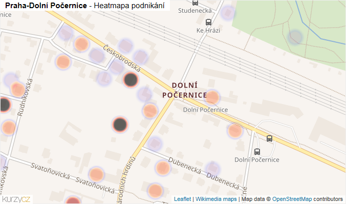 Mapa Praha-Dolní Počernice - Firmy v městské části.