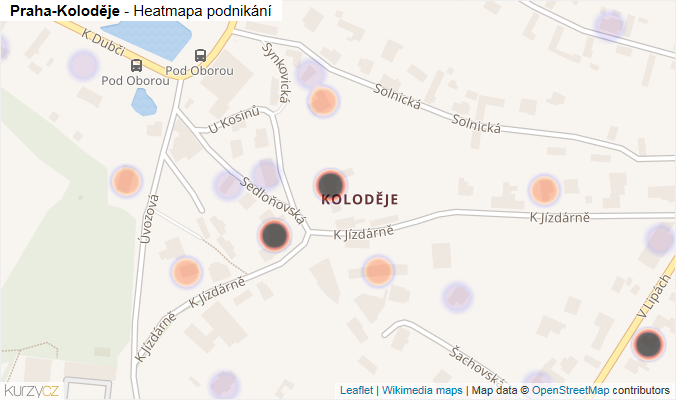 Mapa Praha-Koloděje - Firmy v městské části.
