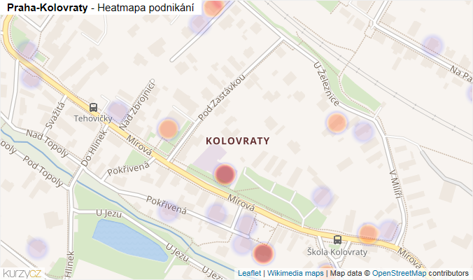 Mapa Praha-Kolovraty - Firmy v městské části.