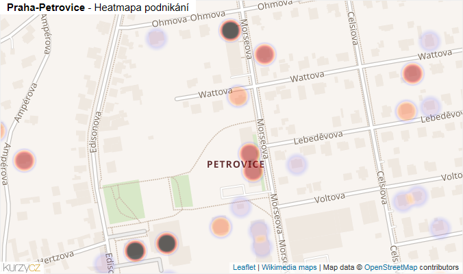 Mapa Praha-Petrovice - Firmy v městské části.