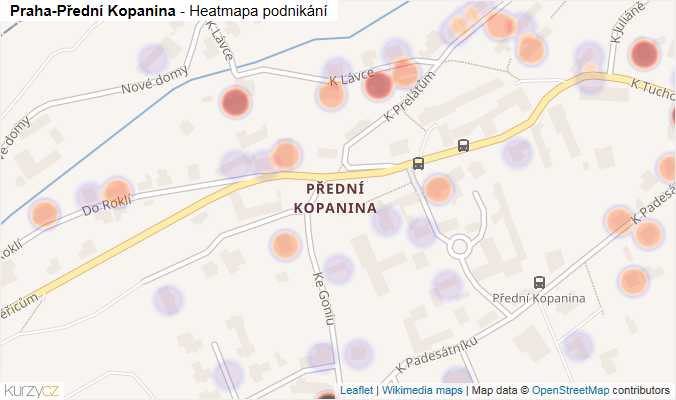 Mapa Praha-Přední Kopanina - Firmy v městské části.