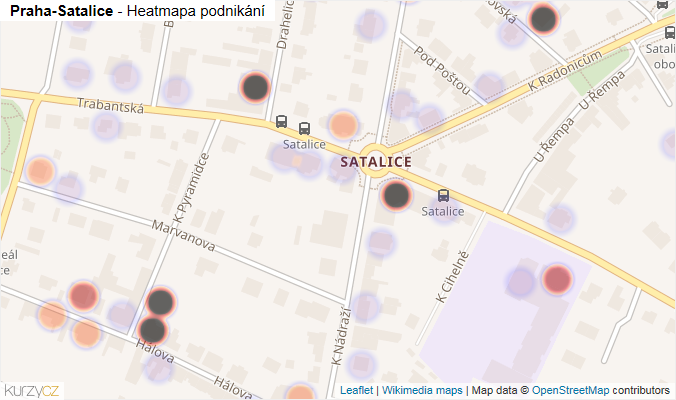 Mapa Praha-Satalice - Firmy v městské části.