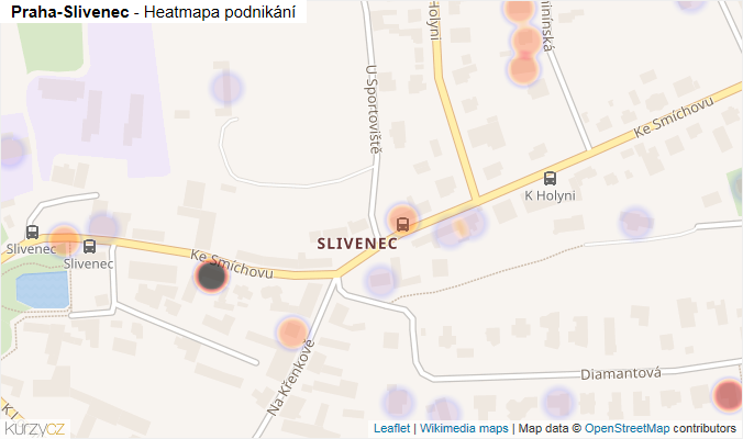 Mapa Praha-Slivenec - Firmy v městské části.