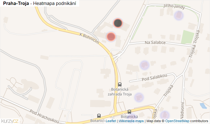 Mapa Praha-Troja - Firmy v městské části.