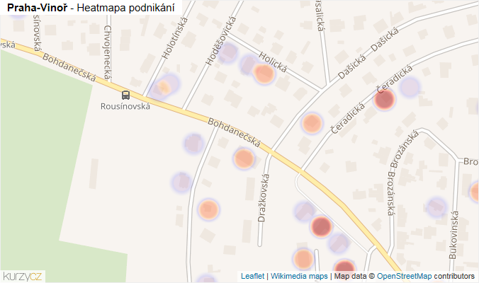 Mapa Praha-Vinoř - Firmy v městské části.