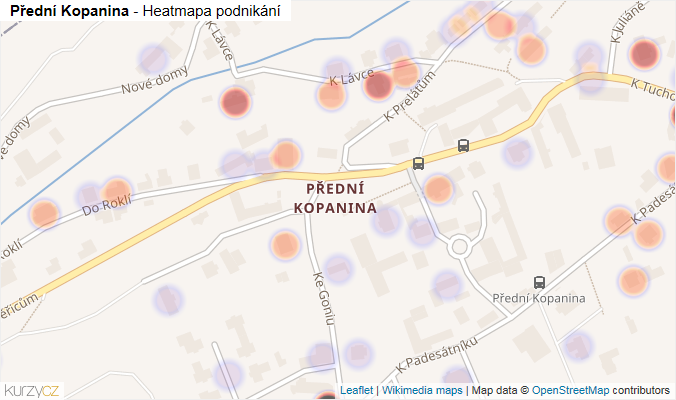 Mapa Přední Kopanina - Firmy v části obce.