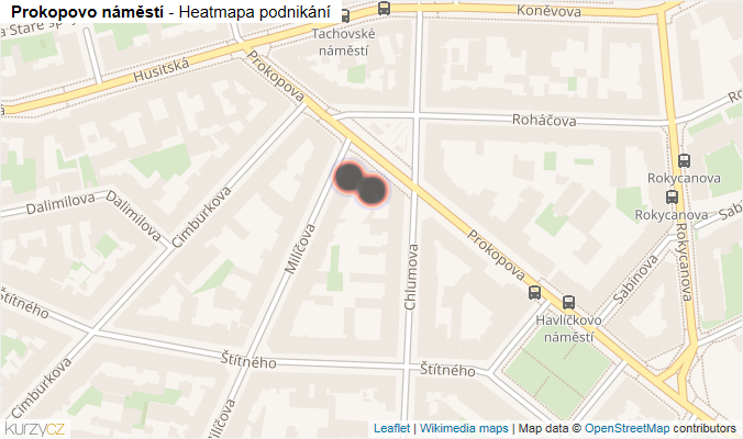 Mapa Prokopovo náměstí - Firmy v ulici.