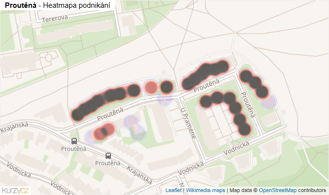 Mapa Proutěná - Firmy v ulici.