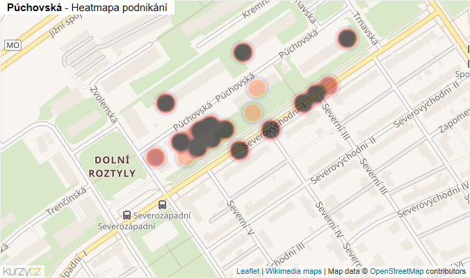 Mapa Púchovská - Firmy v ulici.