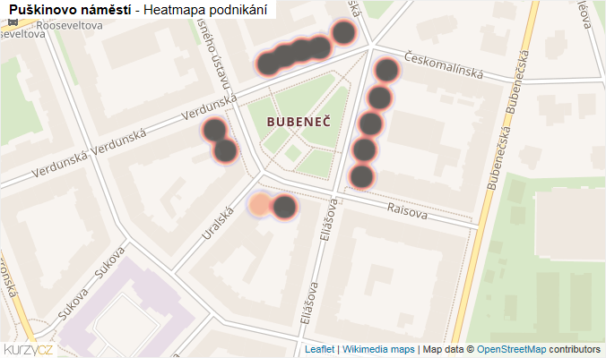 Mapa Puškinovo náměstí - Firmy v ulici.