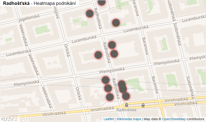 Mapa Radhošťská - Firmy v ulici.