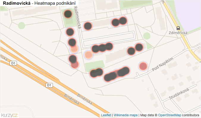 Mapa Radimovická - Firmy v ulici.