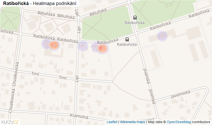 Mapa Ratibořická - Firmy v ulici.