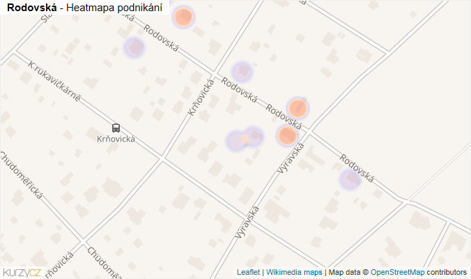 Mapa Rodovská - Firmy v ulici.