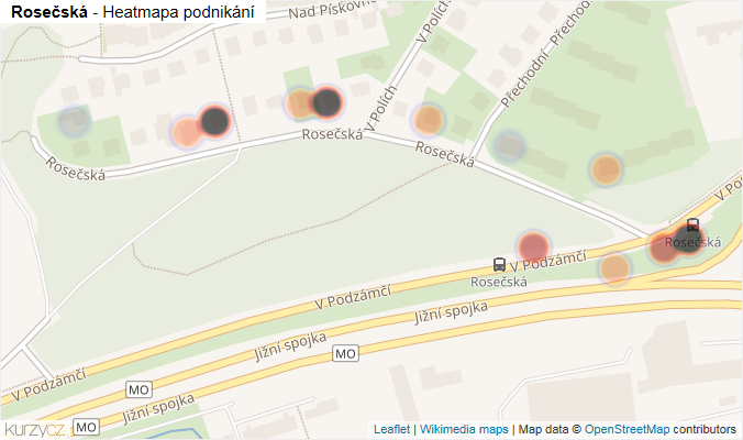 Mapa Rosečská - Firmy v ulici.