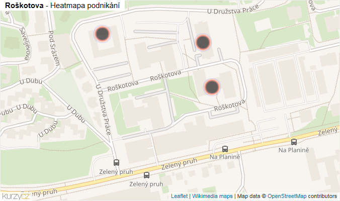 Mapa Roškotova - Firmy v ulici.