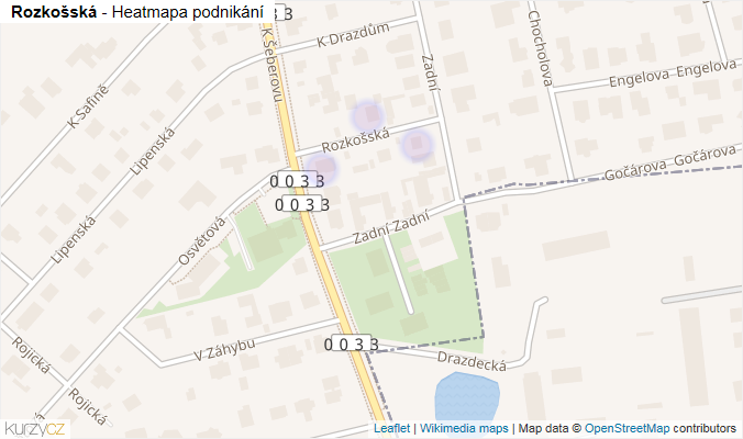 Mapa Rozkošská - Firmy v ulici.