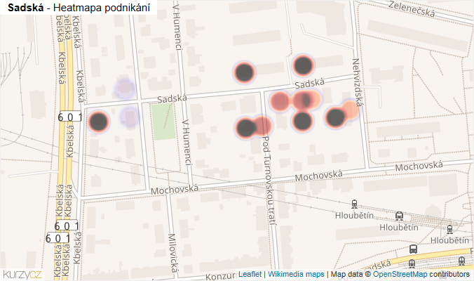 Mapa Sadská - Firmy v ulici.