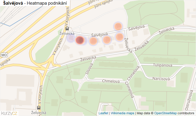 Mapa Šalvějová - Firmy v ulici.