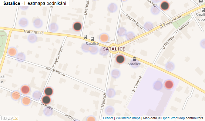 Mapa Satalice - Firmy v části obce.