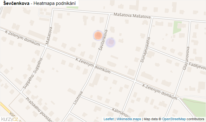 Mapa Ševčenkova - Firmy v ulici.