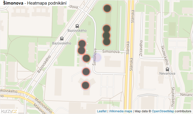 Mapa Šimonova - Firmy v ulici.