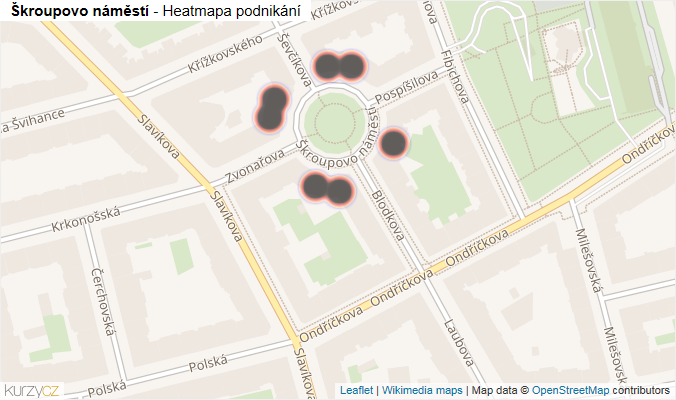 Mapa Škroupovo náměstí - Firmy v ulici.