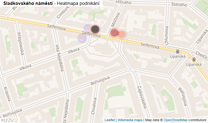 Mapa Sladkovského náměstí - Firmy v ulici.