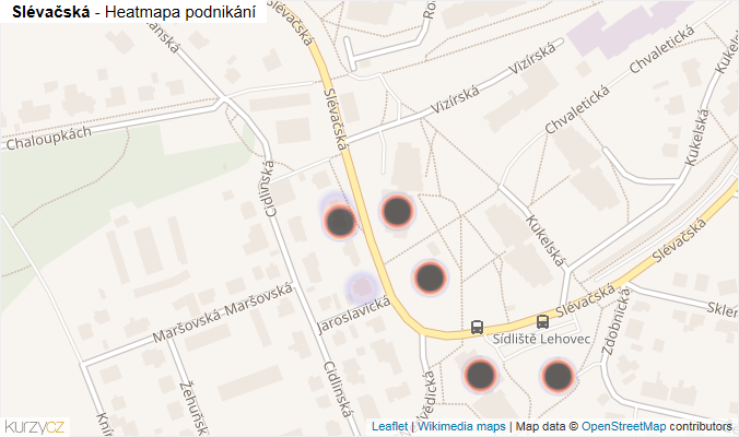 Mapa Slévačská - Firmy v ulici.