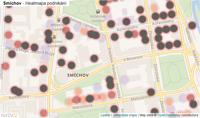 Mapa Smíchov - Firmy v části obce.