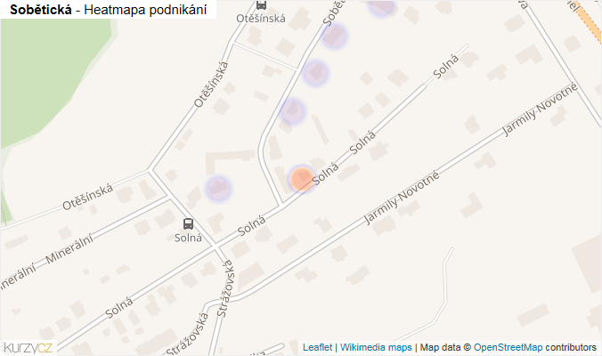 Mapa Sobětická - Firmy v ulici.