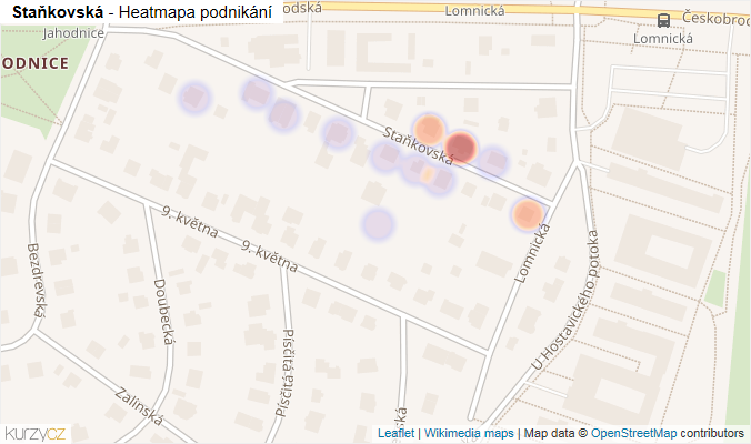 Mapa Staňkovská - Firmy v ulici.