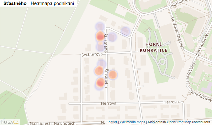 Mapa Šťastného - Firmy v ulici.