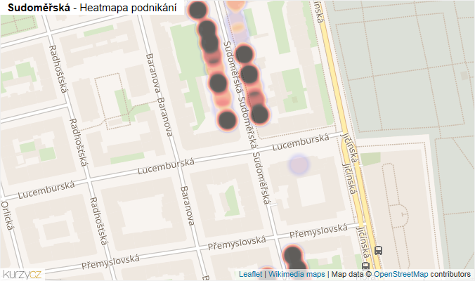 Mapa Sudoměřská - Firmy v ulici.