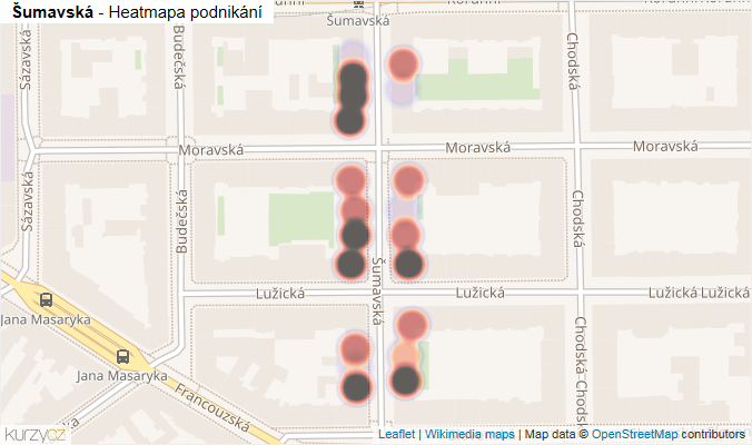 Mapa Šumavská - Firmy v ulici.