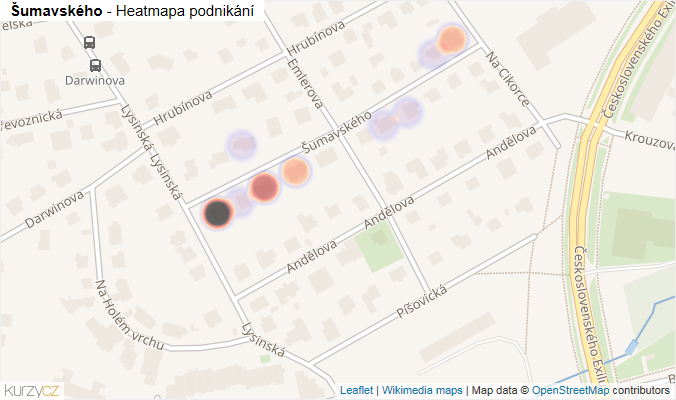 Mapa Šumavského - Firmy v ulici.