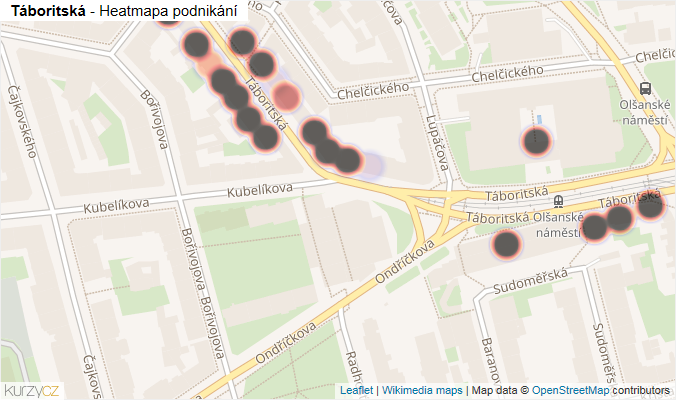 Mapa Táboritská - Firmy v ulici.