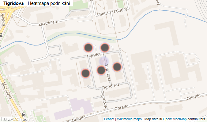Mapa Tigridova - Firmy v ulici.