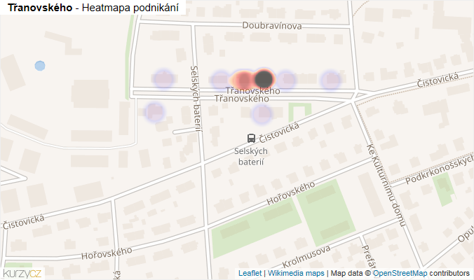 Mapa Třanovského - Firmy v ulici.