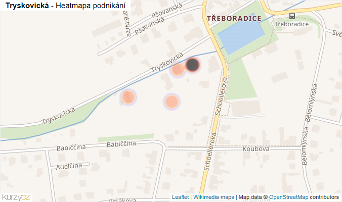Mapa Tryskovická - Firmy v ulici.