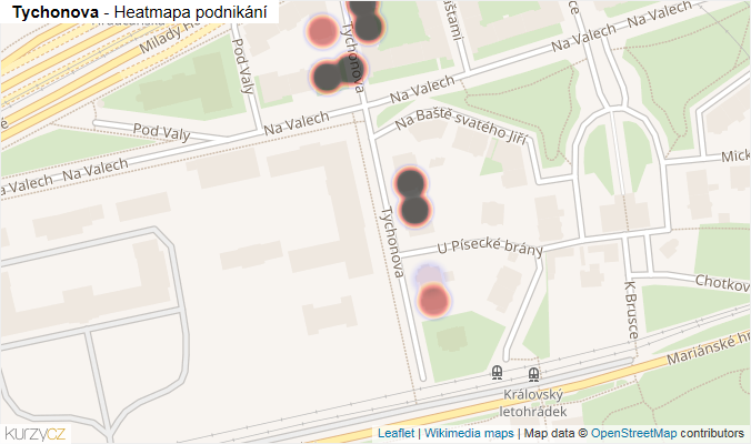 Mapa Tychonova - Firmy v ulici.