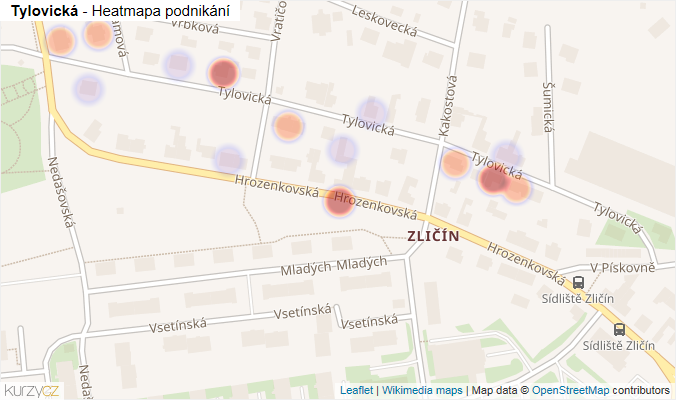 Mapa Tylovická - Firmy v ulici.