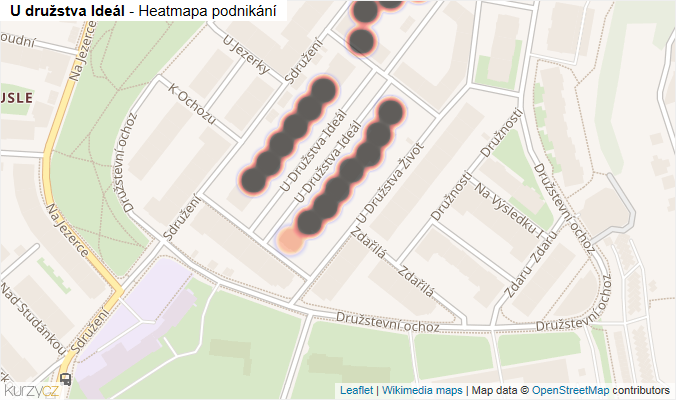 Mapa U družstva Ideál - Firmy v ulici.