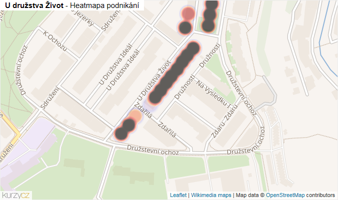 Mapa U družstva Život - Firmy v ulici.