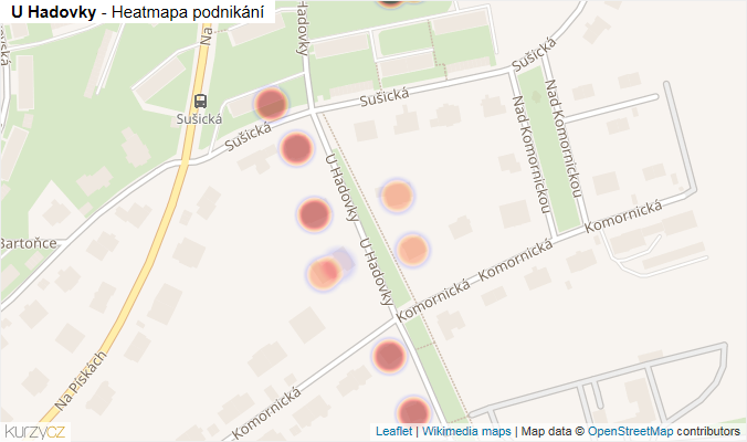 Mapa U Hadovky - Firmy v ulici.